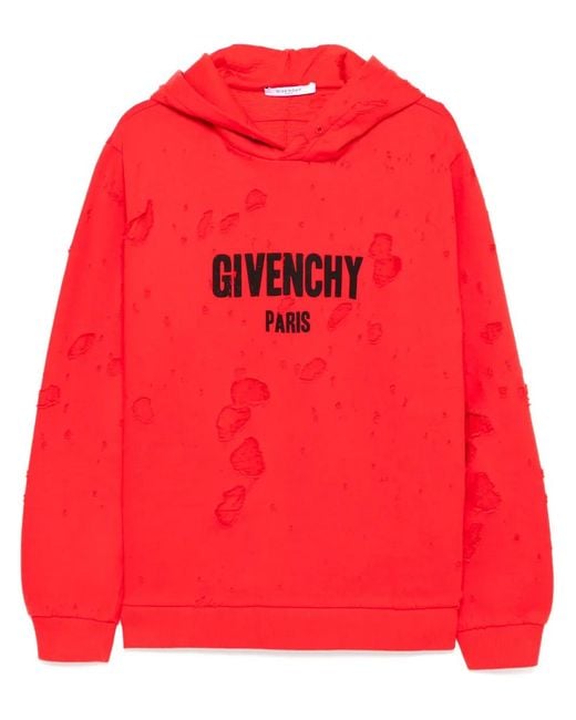 Givenchy Red Distressed-Effect Hoodie for men