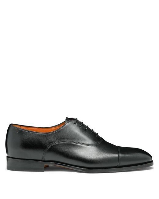 Santoni Black Leather Oxford Shoes for men