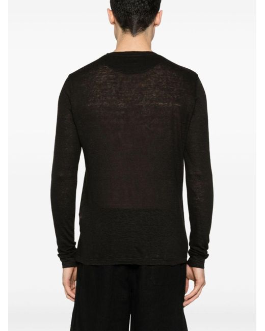 120% Lino Black Long-sleeves Linen T-shirt for men
