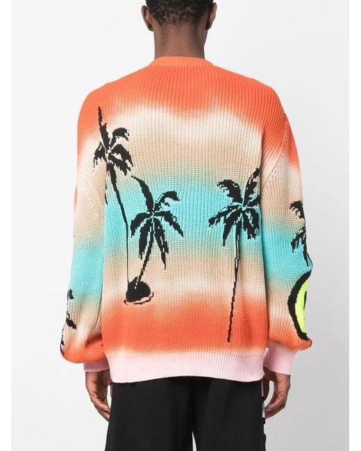 Barrow Blue Palm-Tree Print Knit Jumper for men