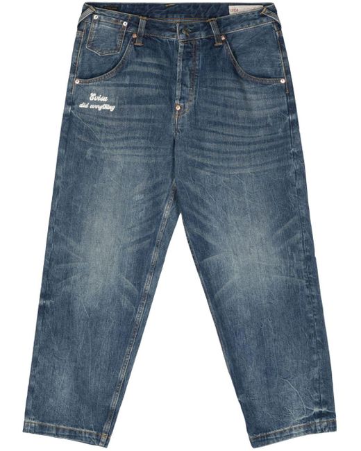 Evisu Slogan-print tapered-leg jeans in Blue für Herren