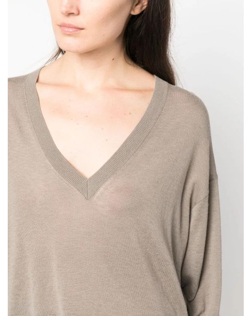 IRO Brown Fine-Knit V-Neck Jumper