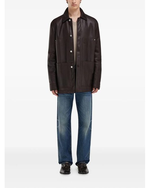 Ferragamo Black Patch Pocket Leather Jacket for men