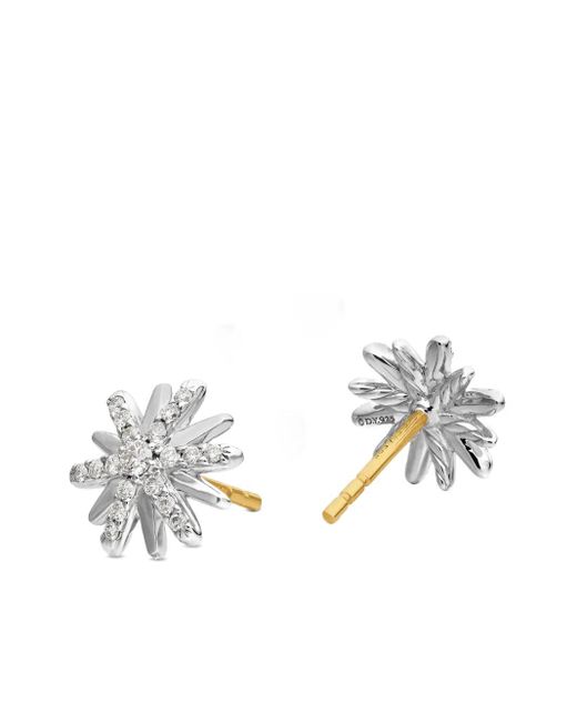 David Yurman White Sterling Petite Starburst Diamond Stud Earrings (10Mm)