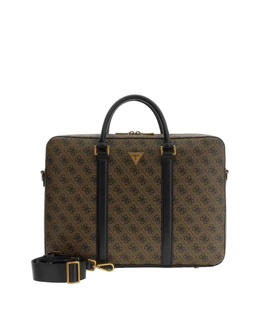 Guess Brown Milano Monogram Laptop Bag for men