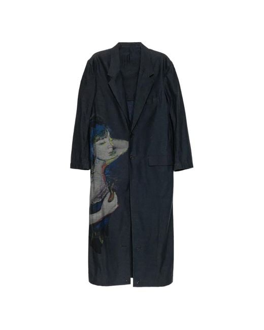 Yohji Yamamoto Blue Graphic-Print Coat for men