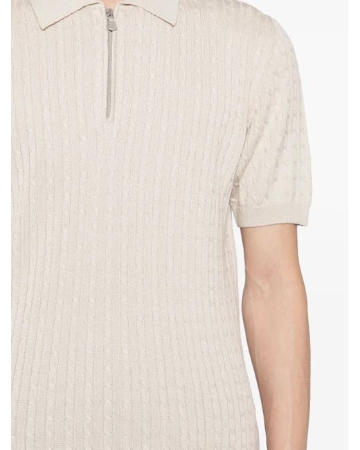 Eleventy White Cable-Knit Polo Shirt for men