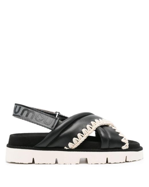 Mou Black Crossover-strap Leather Sandals