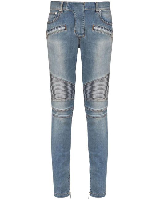 Balmain Biker Blaue Slim Fit Jeans in Blue für Herren