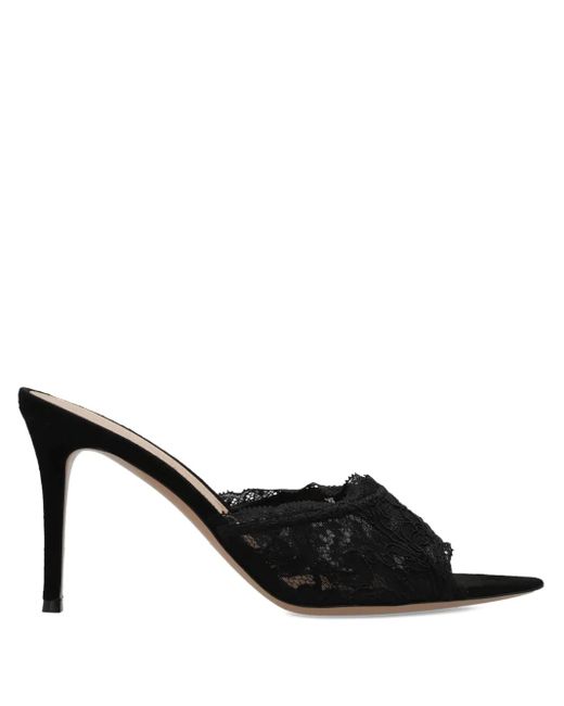 Gianvito Rossi Black Lace Heeled Mules