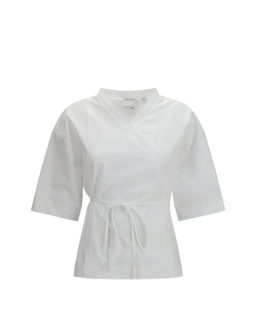 Calvin Klein White Lynn Tie-Waist Short-Sleeve Shirt