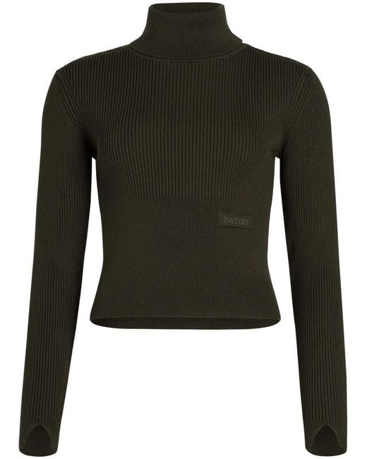 Patou Green Ribbed Roll-Neck Sweater
