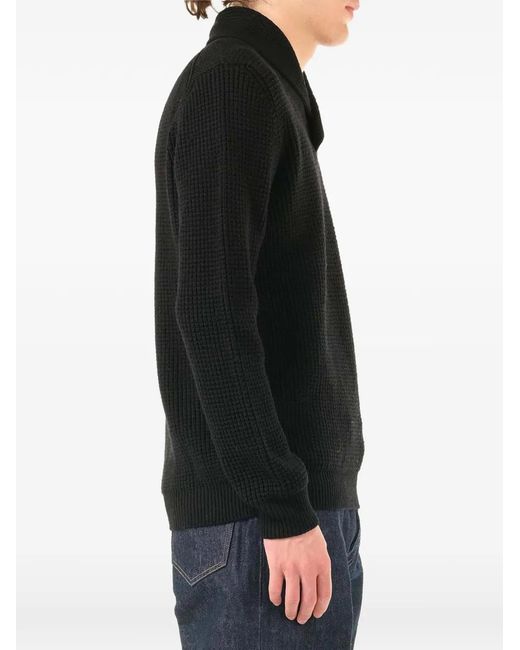 Al Duca D'aosta Blue Waffle-Knit Shawl-Collar Sweater for men