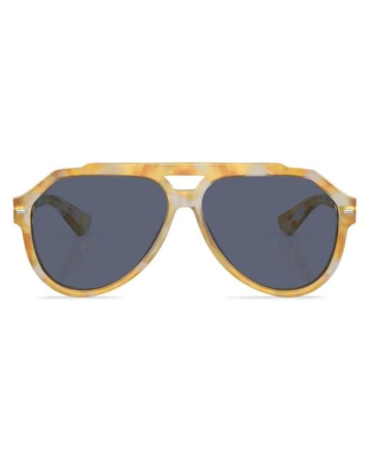 Dolce & Gabbana Blue Graphic-Print Round-Frame Sunglasses for men