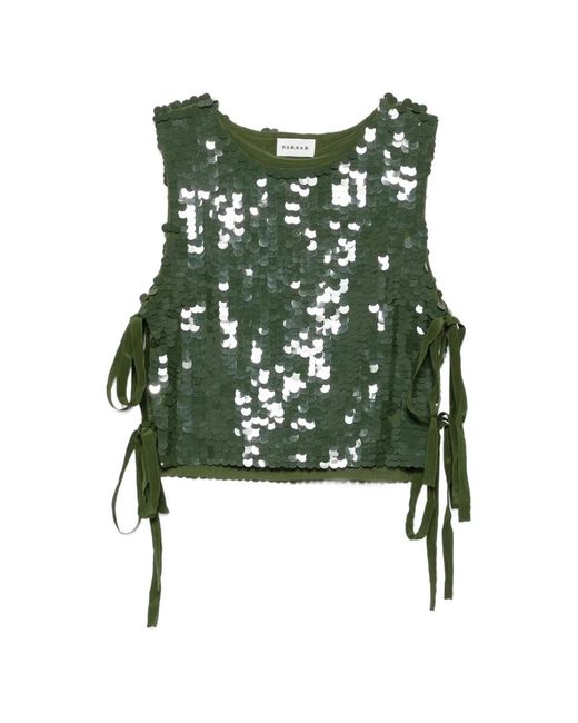 P.A.R.O.S.H. Green Sequin-Embellished Side-Tie Top