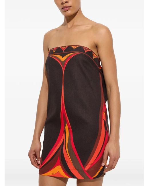 Emilio Pucci Red Fari-Print Cotton And Linen Dress