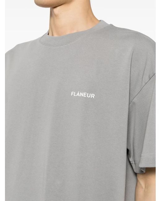 flâneur Gray Logo-Print Cotton T-Shirt for men