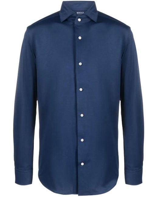 Boggi Blue Long-Sleeve Jersey Shirt for men