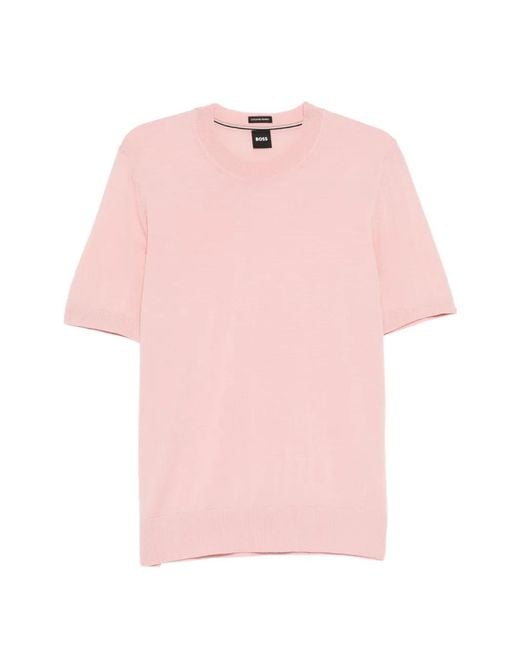 Boss Pink Fine-Knit Wool Top for men