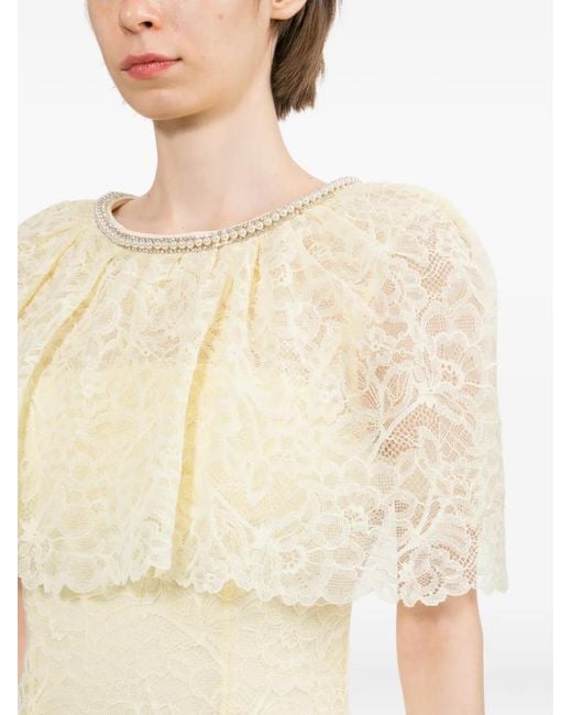 Self-Portrait Natural Crystal-Embellished Lace Mini Dress