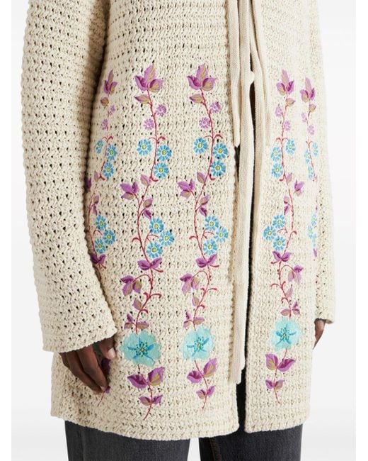 Etro White Floral-embroidery Crochet-knit Cardigan