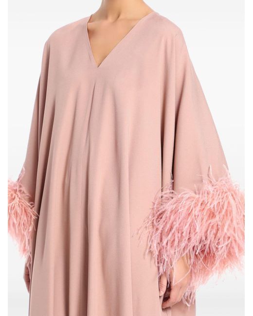 ‎Taller Marmo Pink Gala Feather-trim Kaftan Dress