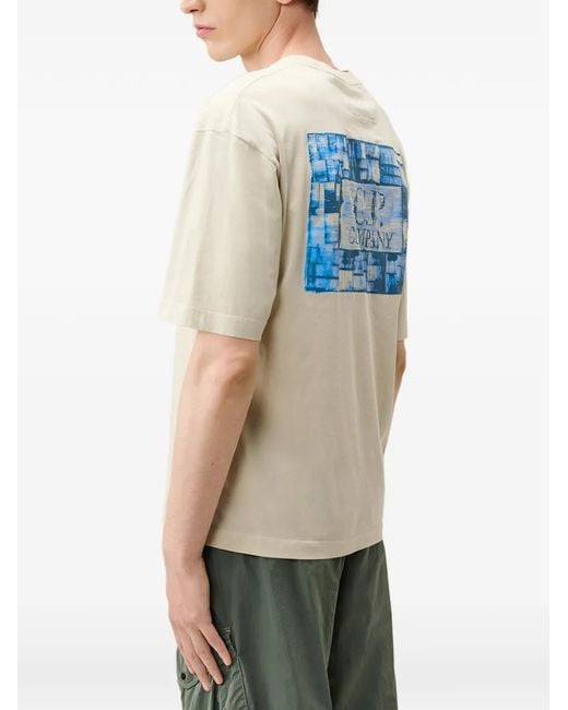 C P Company White Logo-Print Cotton T-Shirt for men
