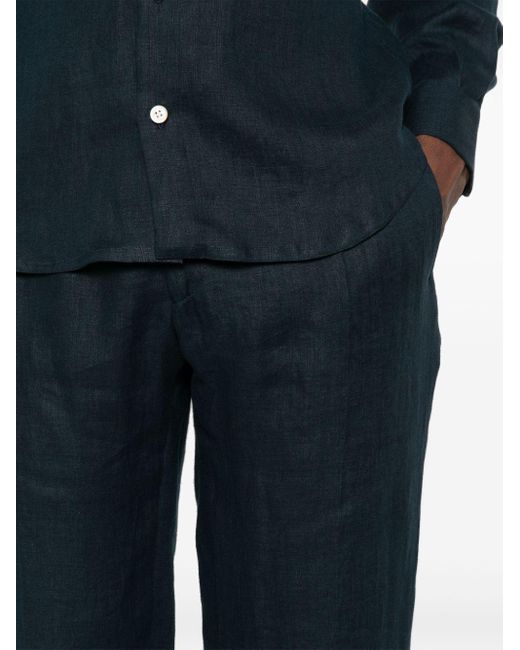 Kiton Blue Linen Tapered Trousers for men