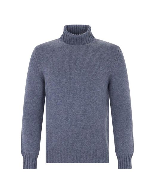 Fedeli Blue High-Neck Cashmere Sweater for men