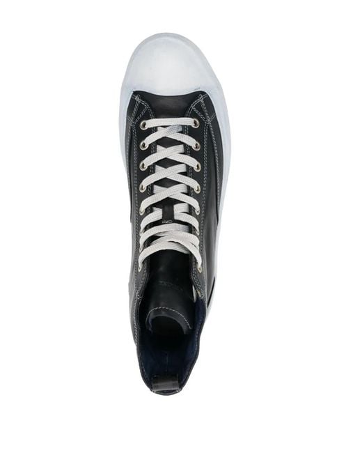 Officine Creative Black Distressed-Effect Leather Sneakers for men