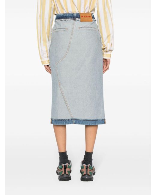 Marni Blue Inside-out Denim Midi Skirt