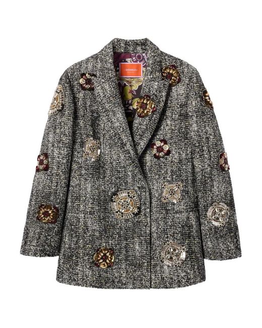 LaDoubleJ Gray Embroidered Double-Breasted Blazer