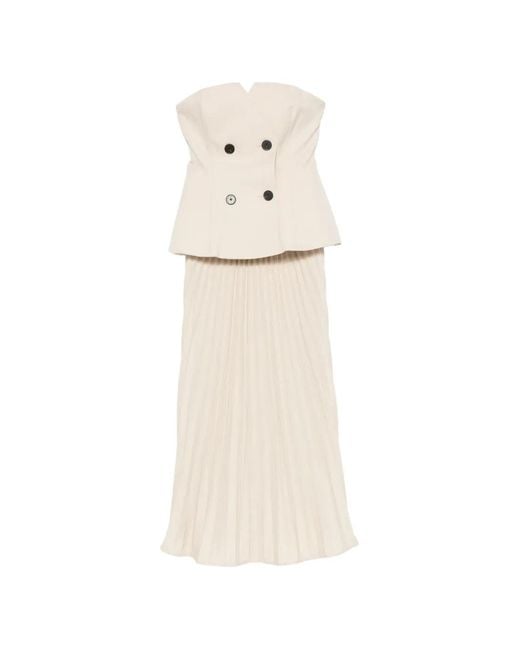 Self-Portrait White Double-Breasted Pleated Midi Dress