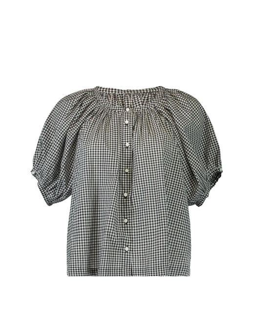 Doen Gray June Gingham-Check Puff-Sleeve Top