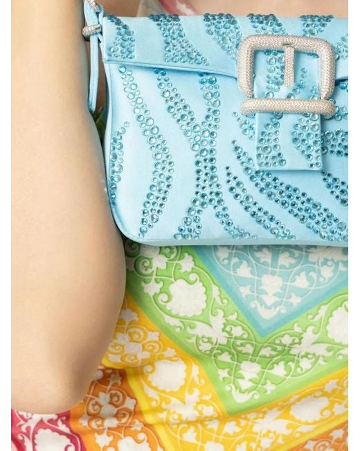 Gedebe Blue Mini Habibi Crystal-Embellished Buckle Tote Bag
