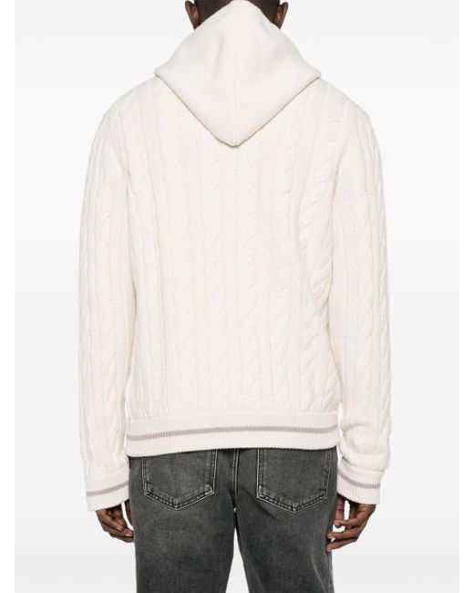 Kiton White Cable-knit Cashmere Hooded Jacket for men