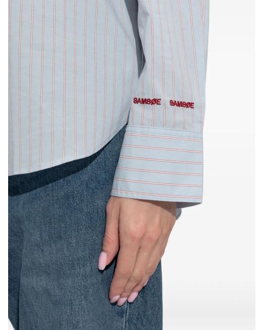Samsøe & Samsøe White Salova Striped-Pattern Pocket Shirt