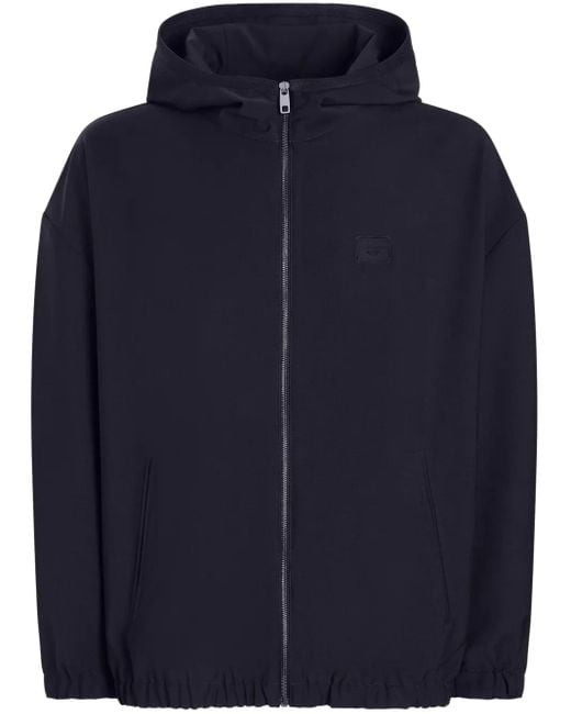Dolce & Gabbana Blue Logo-Plaque Hooded Jacket for men