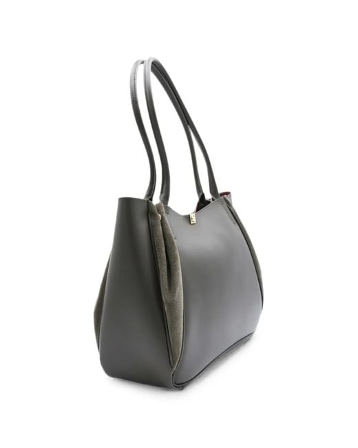 Coccinelle Gray Pansy Leather Suede-Panel Tote Bag
