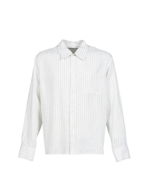 CEDARWOOD White Stripe-Print Chest-Pocket Shirt for men