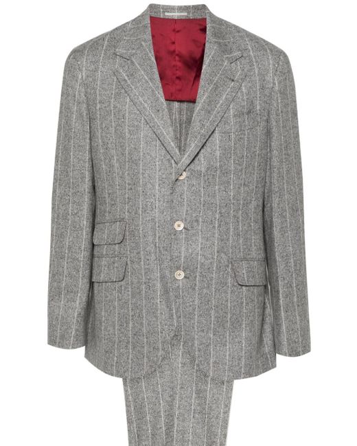 Brunello Cucinelli Gray Speckle-Knit Single-Breasted Suit for men