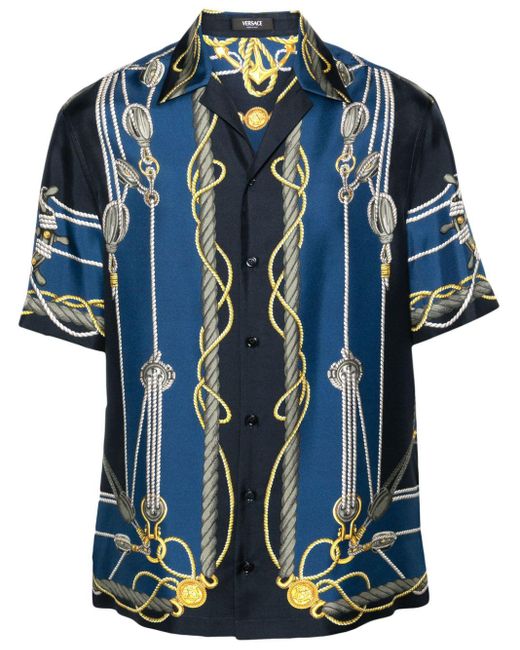 Versace Blue Nautical-print Silk Shirt for men