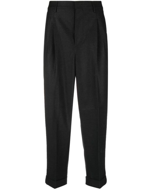 AMI Black Pleated Virgin Wool Tapered Trousers for men