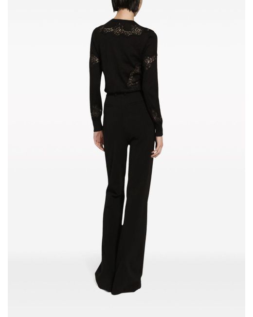 Dolce & Gabbana Black Lace-embroidered Crew-neck Jumper