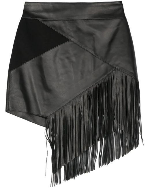 Roberto Cavalli Black Fringed Mini Skirt