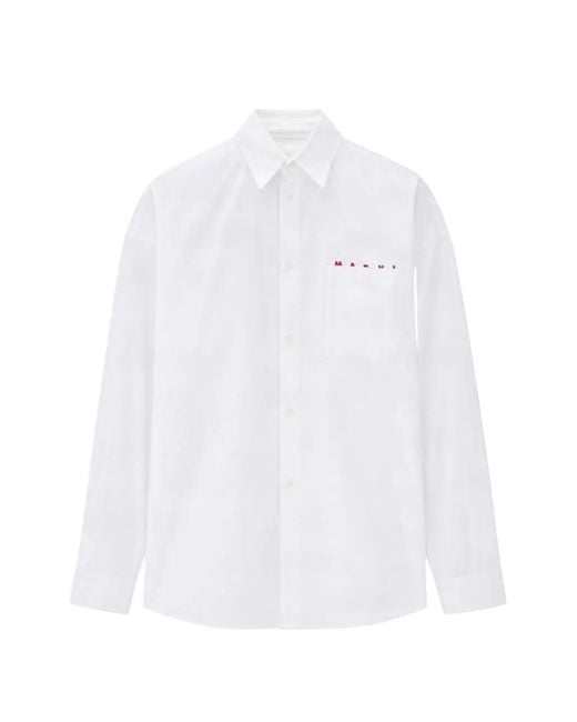 Marni White Logo-Embroidered Chest-Pocket Shirt for men