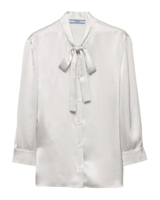 Camicia Con Fiocco di Prada in White