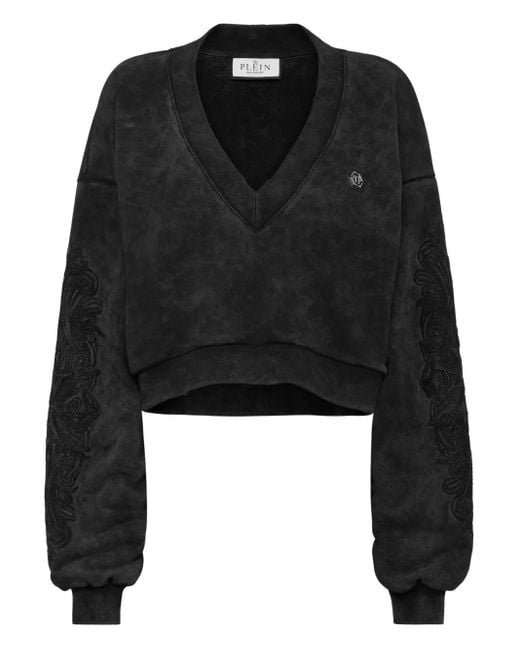 Philipp Plein Black Washed V-Neck Sweatshirt
