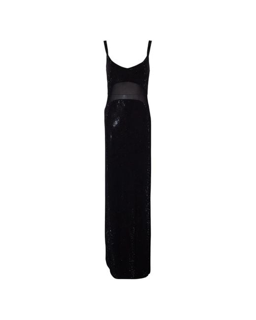 Twentyfourhaitch Black Rhinestone Sheer-Detail Maxi Dress