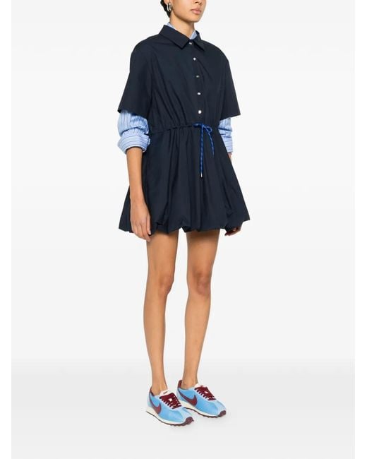 Maje Blue Short-Sleeved Cotton Bubble Dress